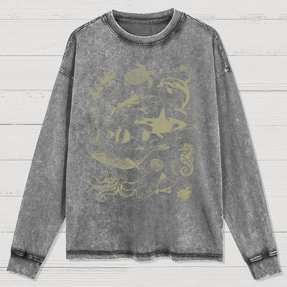 Vintage 90s Tattoo Sea Animal Washed Long Sleeve Tee