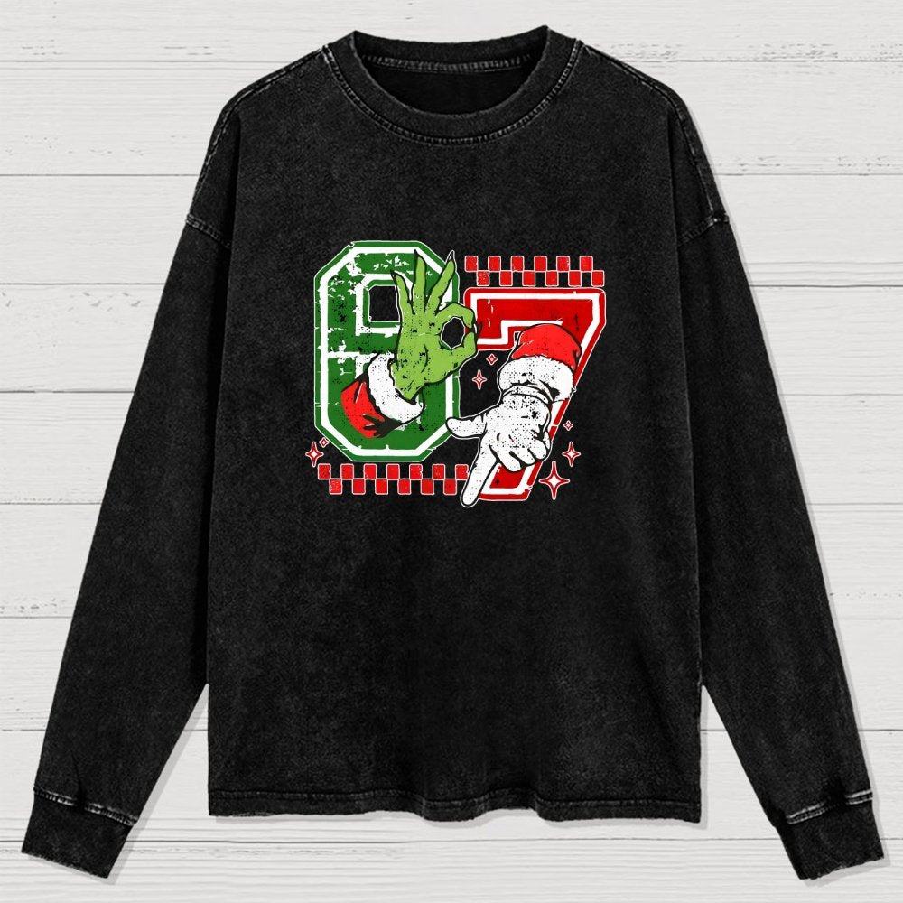 Six Seven 6 7 Christmas Washed Long Sleeve Tee