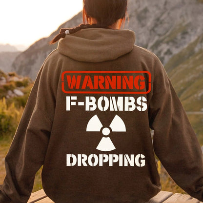 Warning F-Bombs Dropping Printed Back Unisex Cotton Hoodie