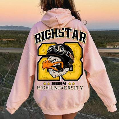 Vintage Rich Star Graphic Print Printed Back Cotton Hoodie
