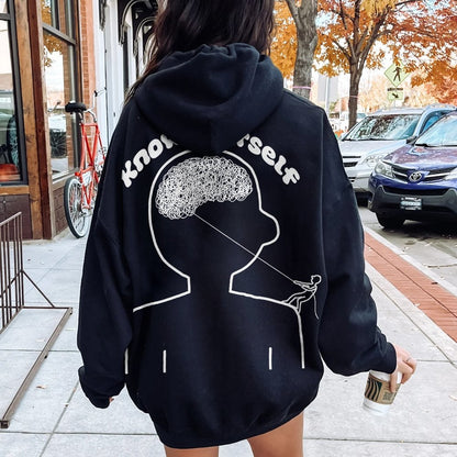 Vintage Mental Health Matters Graphic Print Printed Back Cotton Hoodie