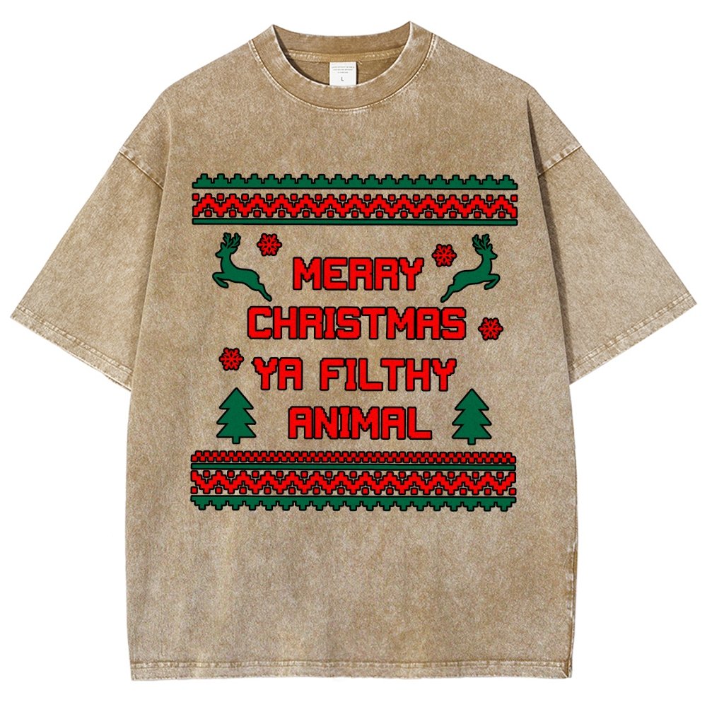 Merry Christmas Ya Filthy Animal funny Vintage Distressed T-shirt