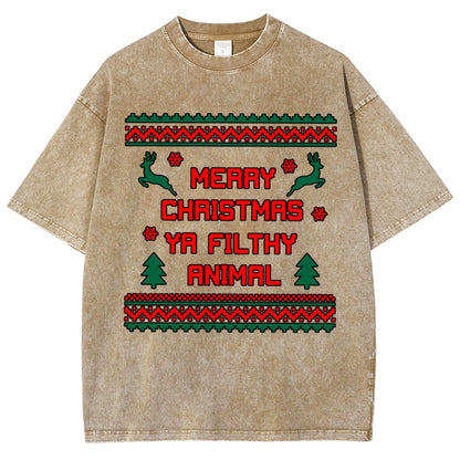 Merry Christmas Ya Filthy Animal funny Vintage Distressed T-shirt