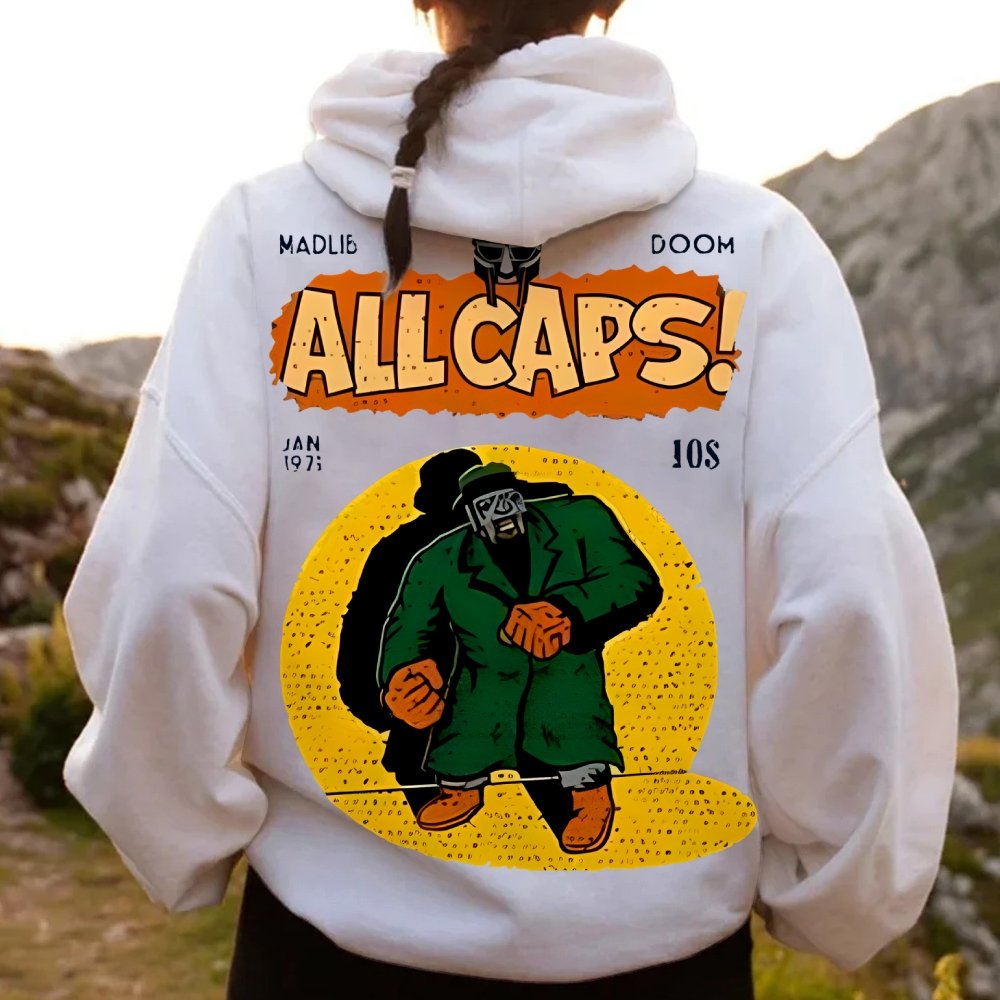 Vintage Hip-Hop Mf Graphic Printed Back Cotton Hoodie