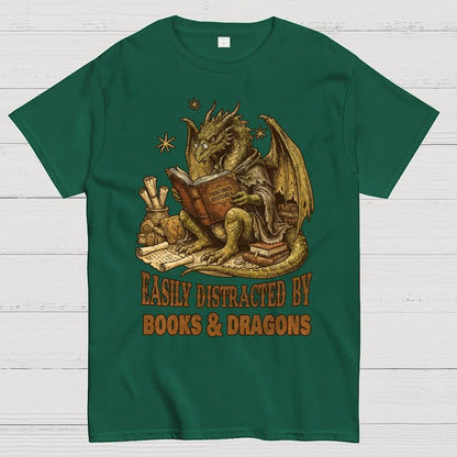 Easily Distracted By Books And Dragons Geek T-Shirt