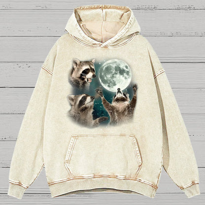 Three Raccoons Moon  Vintage Distressed Hoodie