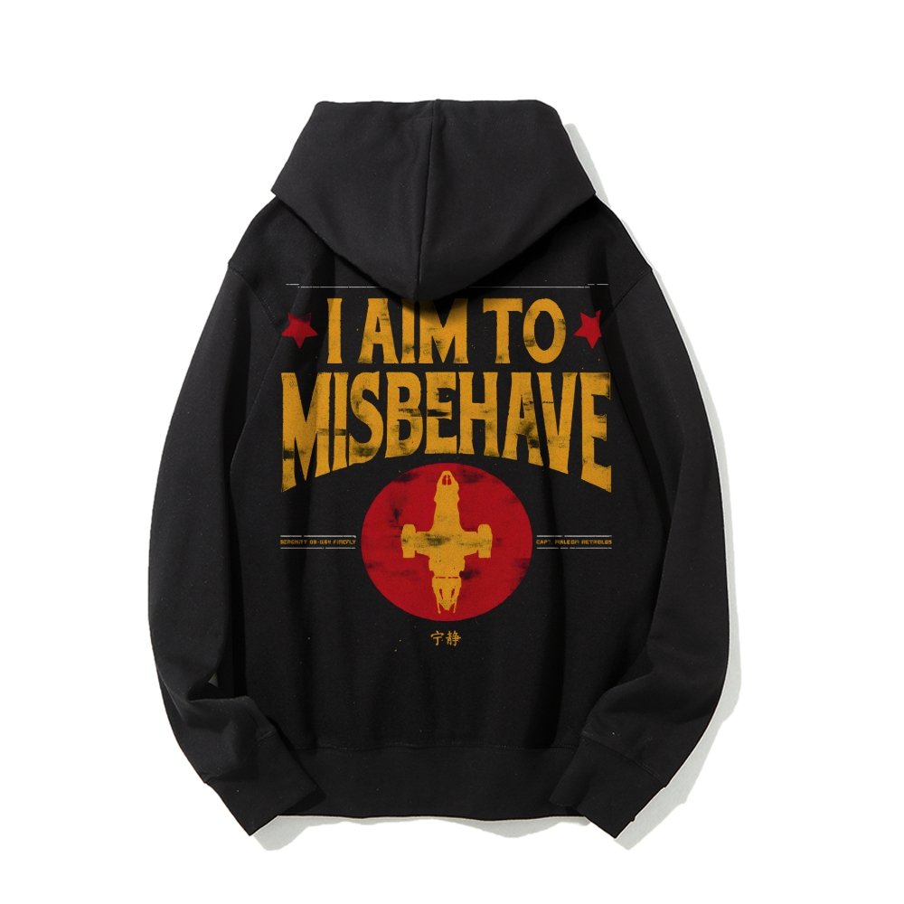 I Aim To Misbehave Geeky Printed Back Cotton Hoodie