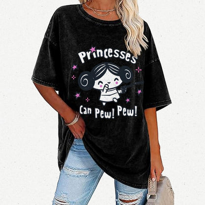 Princesses Can Pew! Pew! Too Vintage Distressed T-shirt