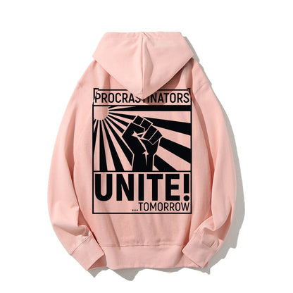 Procrastinators Unite! Printed Back Unisex Cotton Hoodie