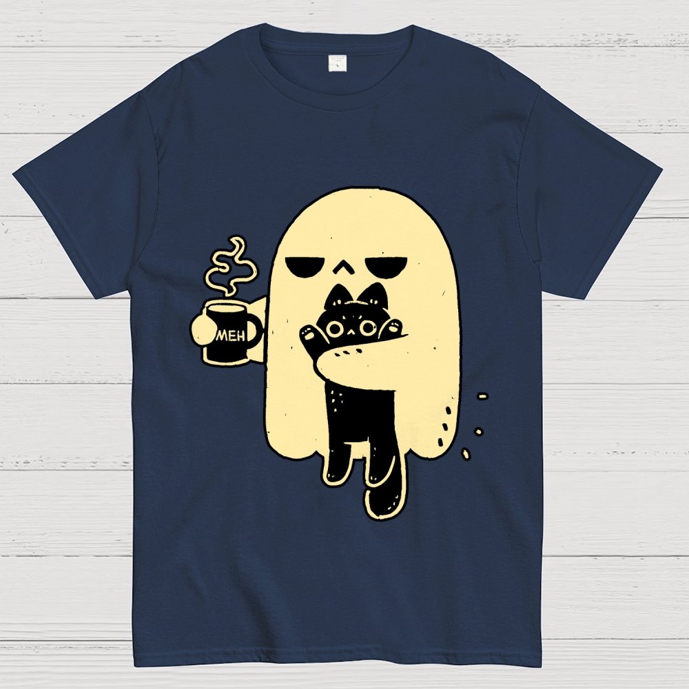 Cute Ghost Holding Cat Geek T-Shirt