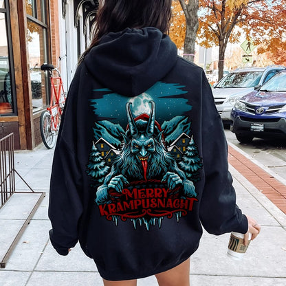 Merry Krampusnacht Printed Back Unisex Cotton Hoodie