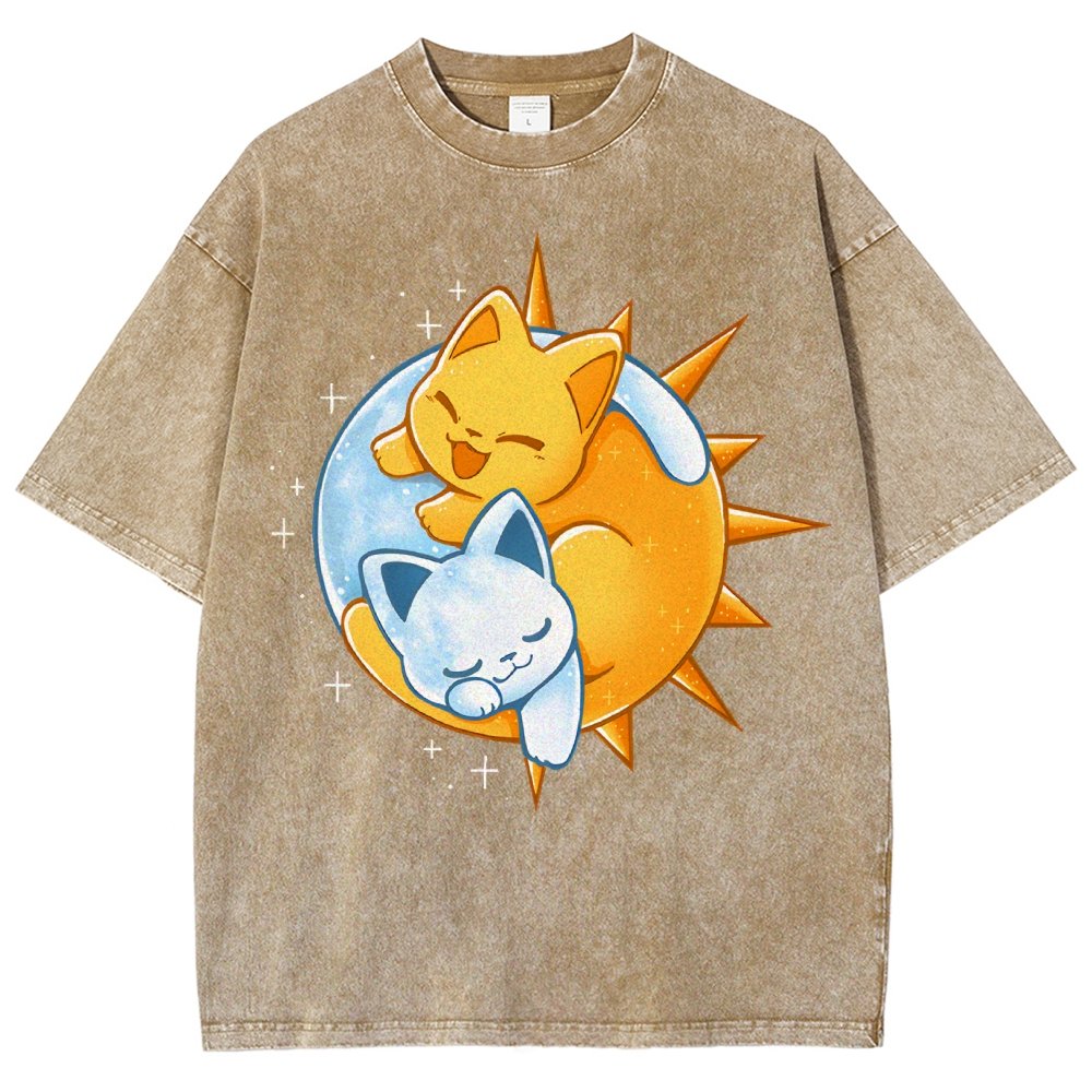 Sun Moon Kittens Vintage Distressed T-shirt