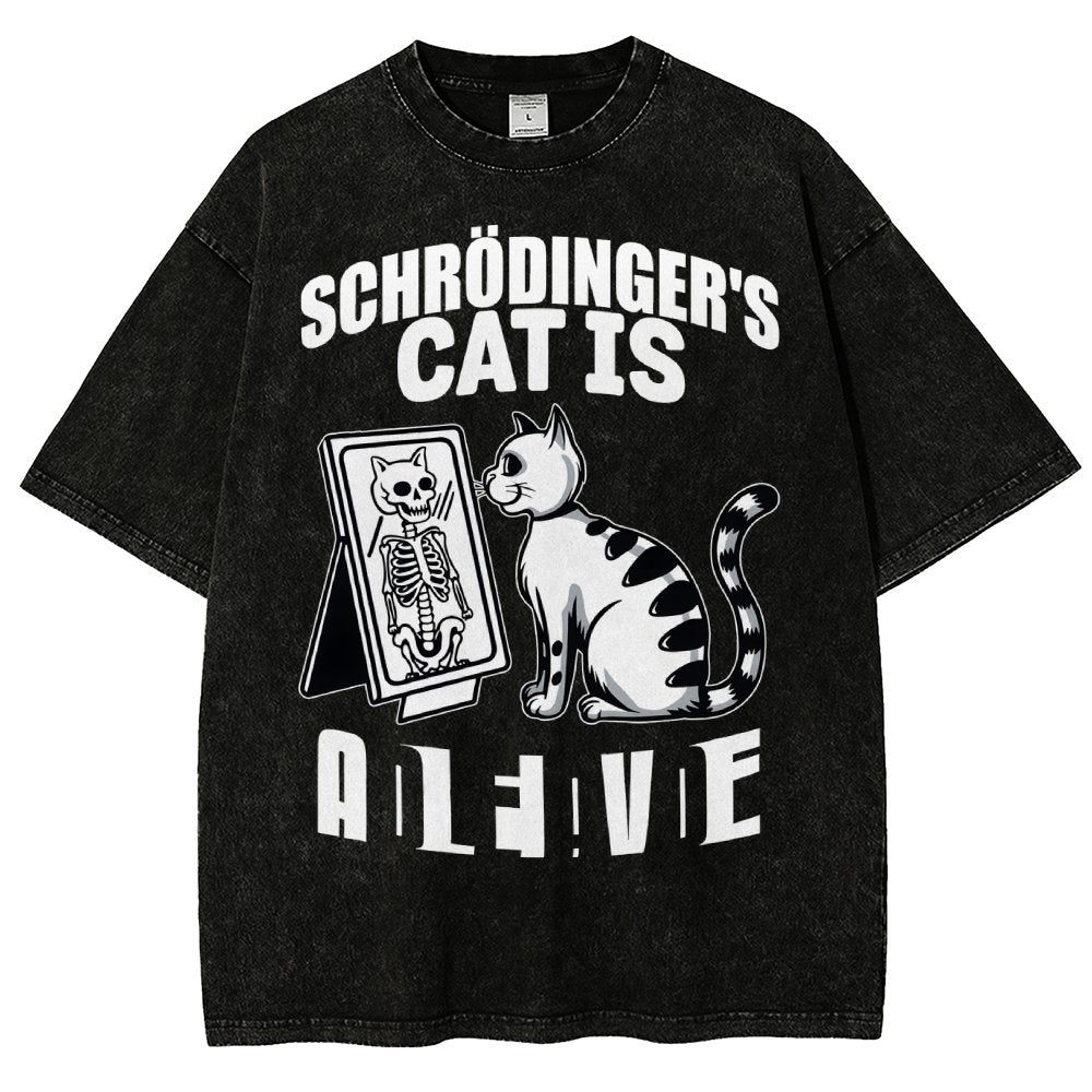 Schrödinger's Cat Dead And Alive Männer Vintage Distressed T-shirt