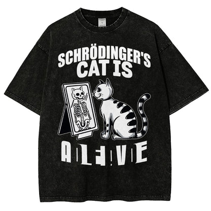 Schrödinger's Cat Dead And Alive Männer Vintage Distressed T-shirt