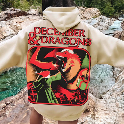 December & Dragons Printed Back Cotton Hoodie