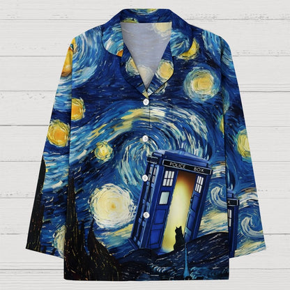 Starry Phone Booth Geek Long Sleeve Pajama Set