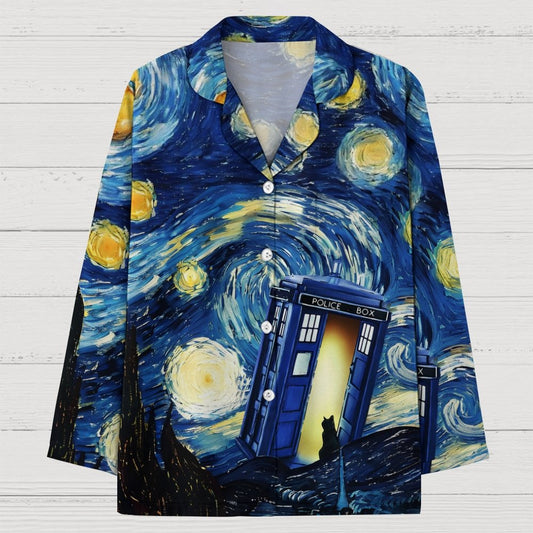 Starry Phone Booth Geek Long Sleeve Pajama Set