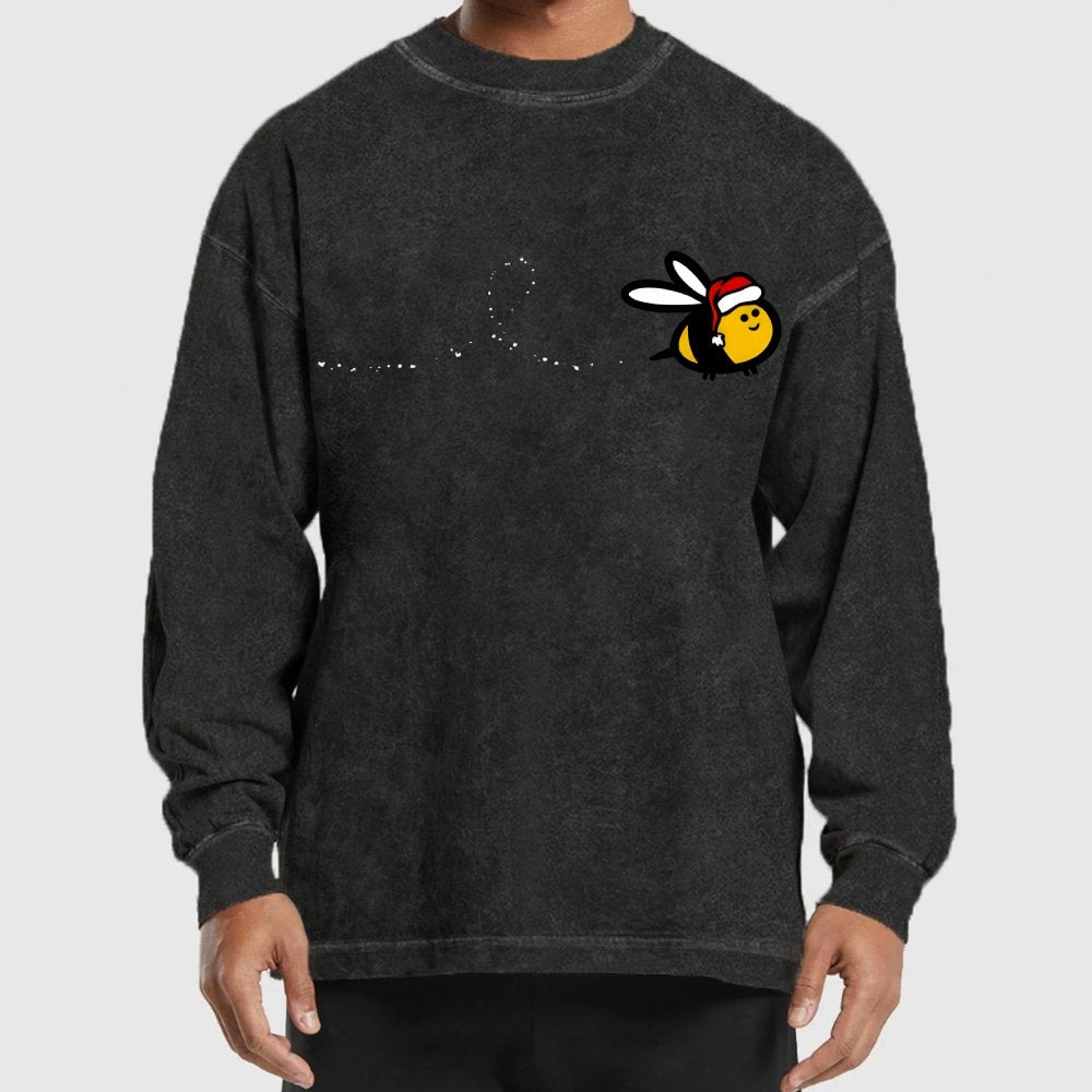 Minimal Christmas Bee Washed Long Sleeve Tee