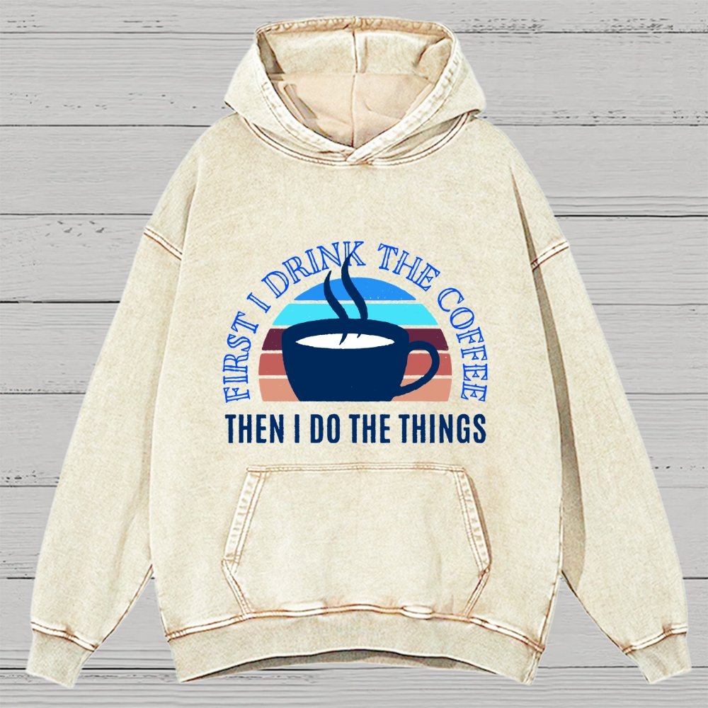 First The Coffee Vintage Distressed Hoodie