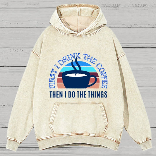 First The Coffee Vintage Distressed Hoodie
