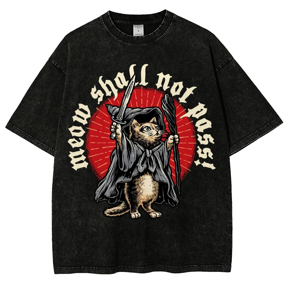 Meow Shall Not Pass Vintage Distressed T-shirt