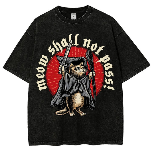 Meow Shall Not Pass Vintage Distressed T-shirt