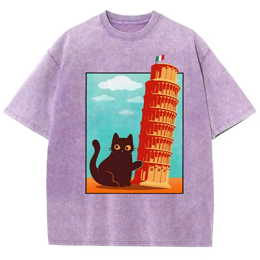 Purrfectly Tilted Funny Cat 。png Vintage Distressed T-shirt