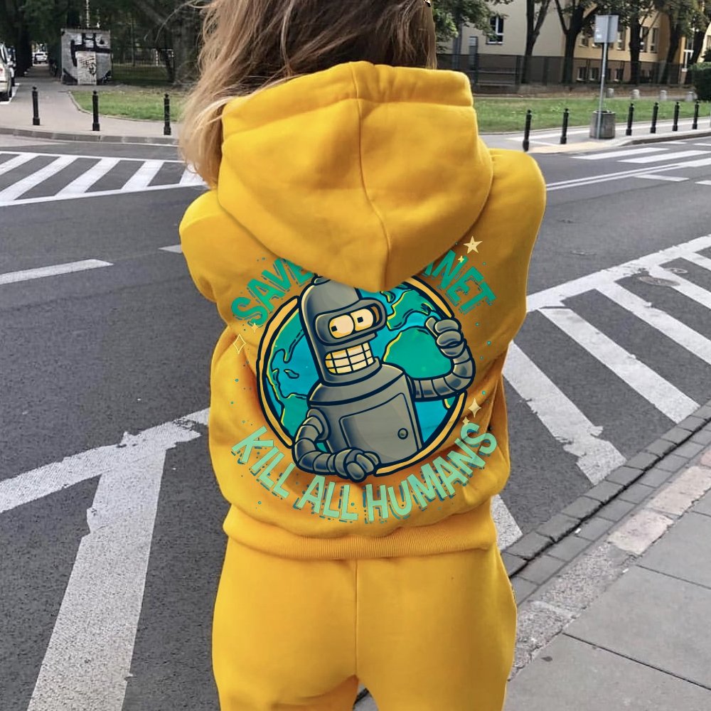 Save The Planet Kill All Humans Geek Printed Back Cotton Hoodie