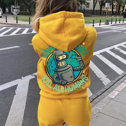 Save The Planet Kill All Humans Geek Printed Back Cotton Hoodie