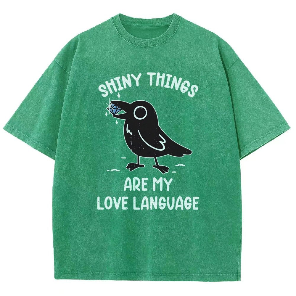Crow Love Shiny Vintage Distressed T-shirt