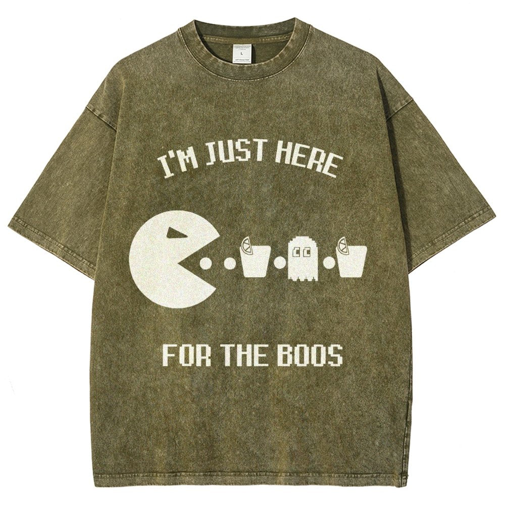 Here For The Boos Ghost Arcade Nerdy Halloween Vintage Distressed T-shirt