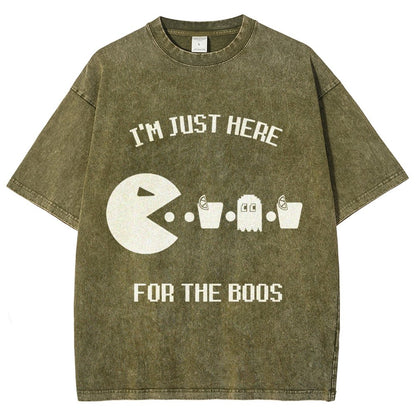 Here For The Boos Ghost Arcade Nerdy Halloween Vintage Distressed T-shirt