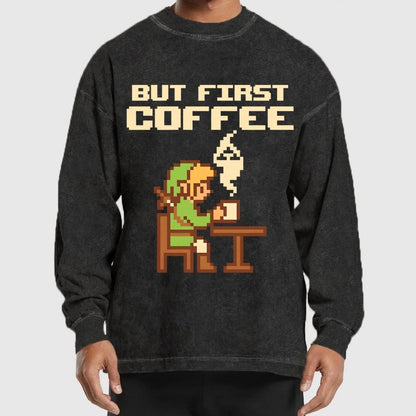 But First Coffee Washed Long Sleeve Tee