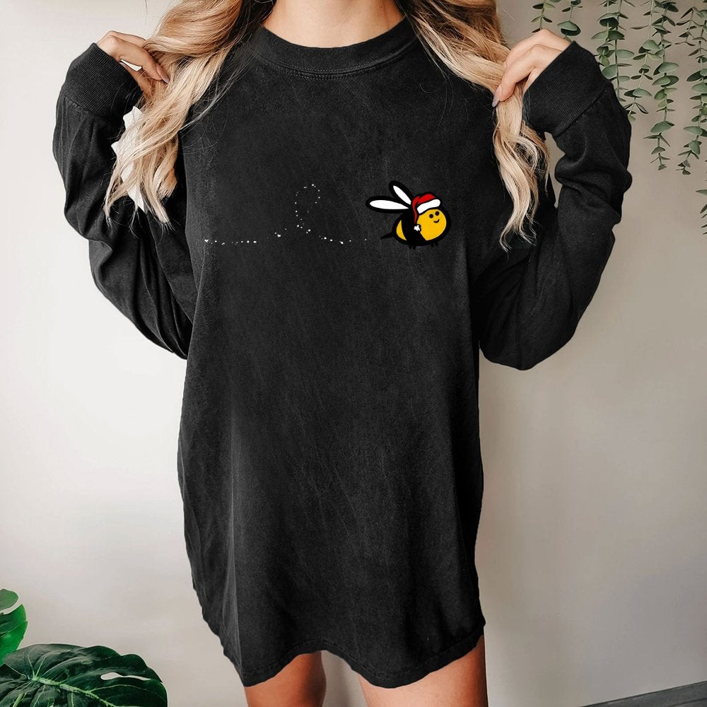 Minimal Christmas Bee Washed Long Sleeve Tee