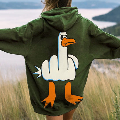 Rude Seagull Design Funny Printed Back Cotton Hoodie