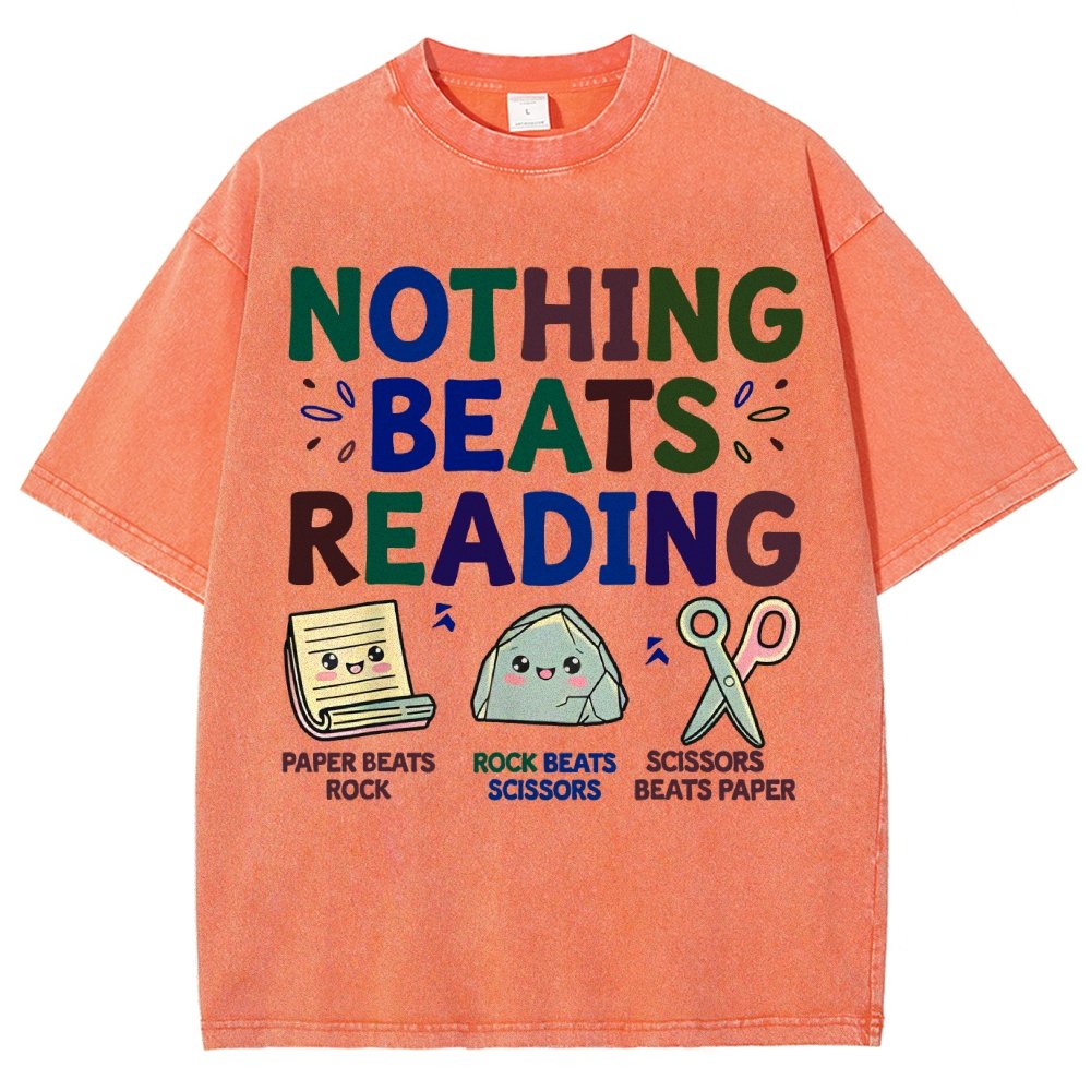 Nothing Beats Reading Librarian Book Bookworm Vintage Distressed T-shirt