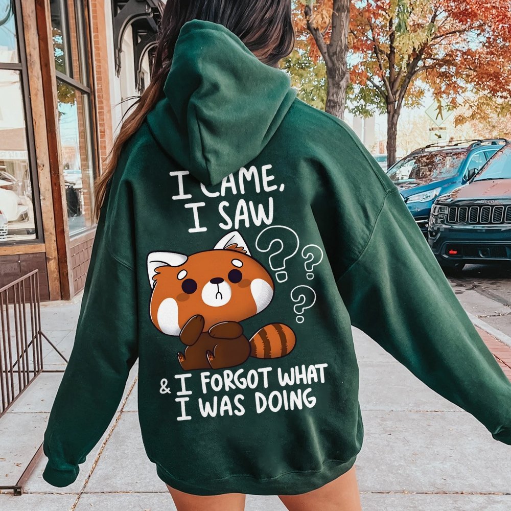 Forgetful Red Panda Printed Back Unisex Cotton Hoodie