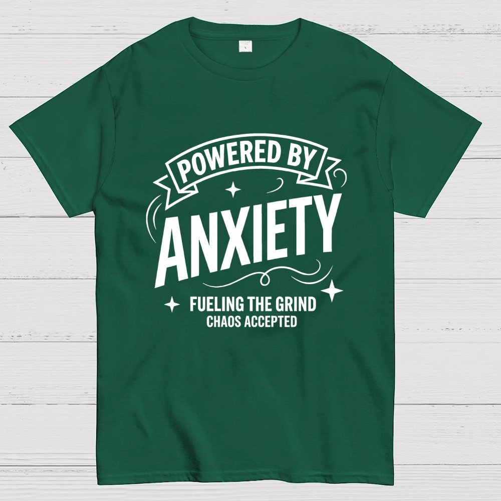 Powered By Anxiety Art Print Geek T-Shirt