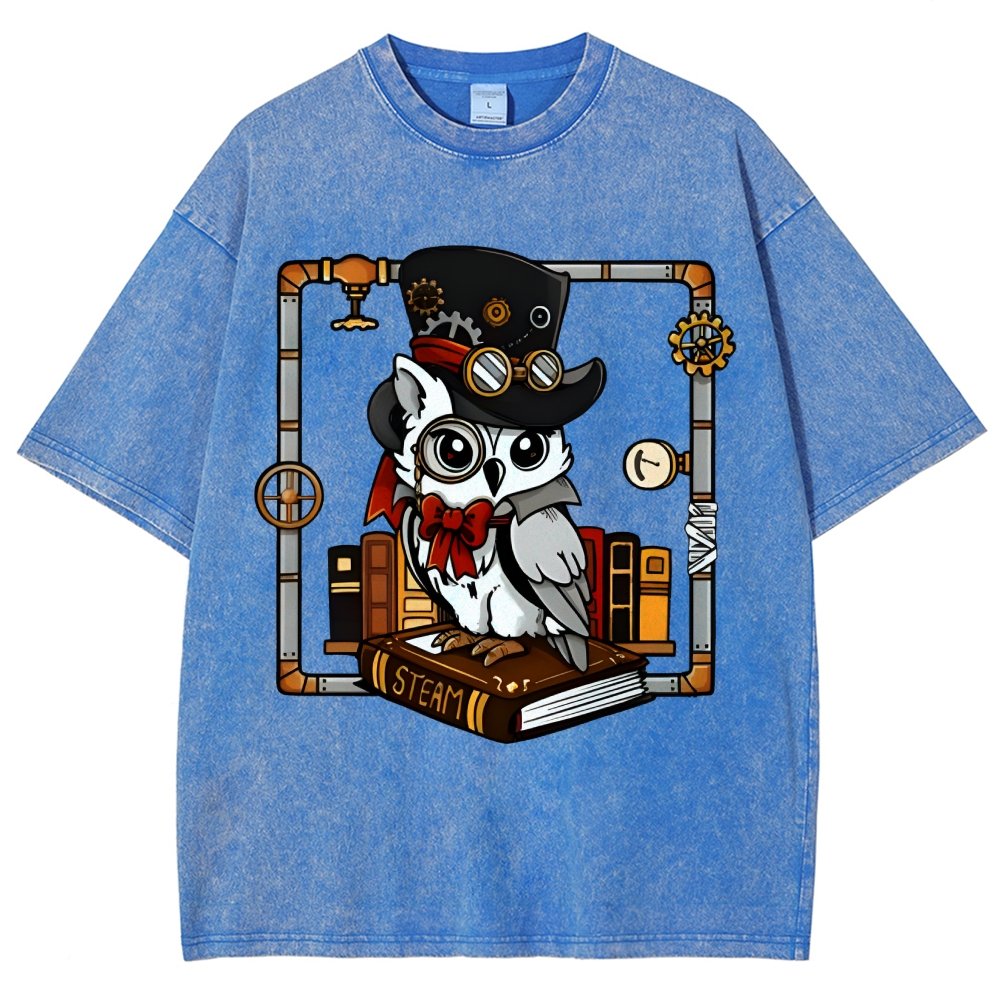 Steampunk Owl Vintage Distressed T-shirt