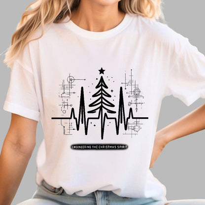Engineer Heartbeat and Christmas Tree Geek T-Shirt