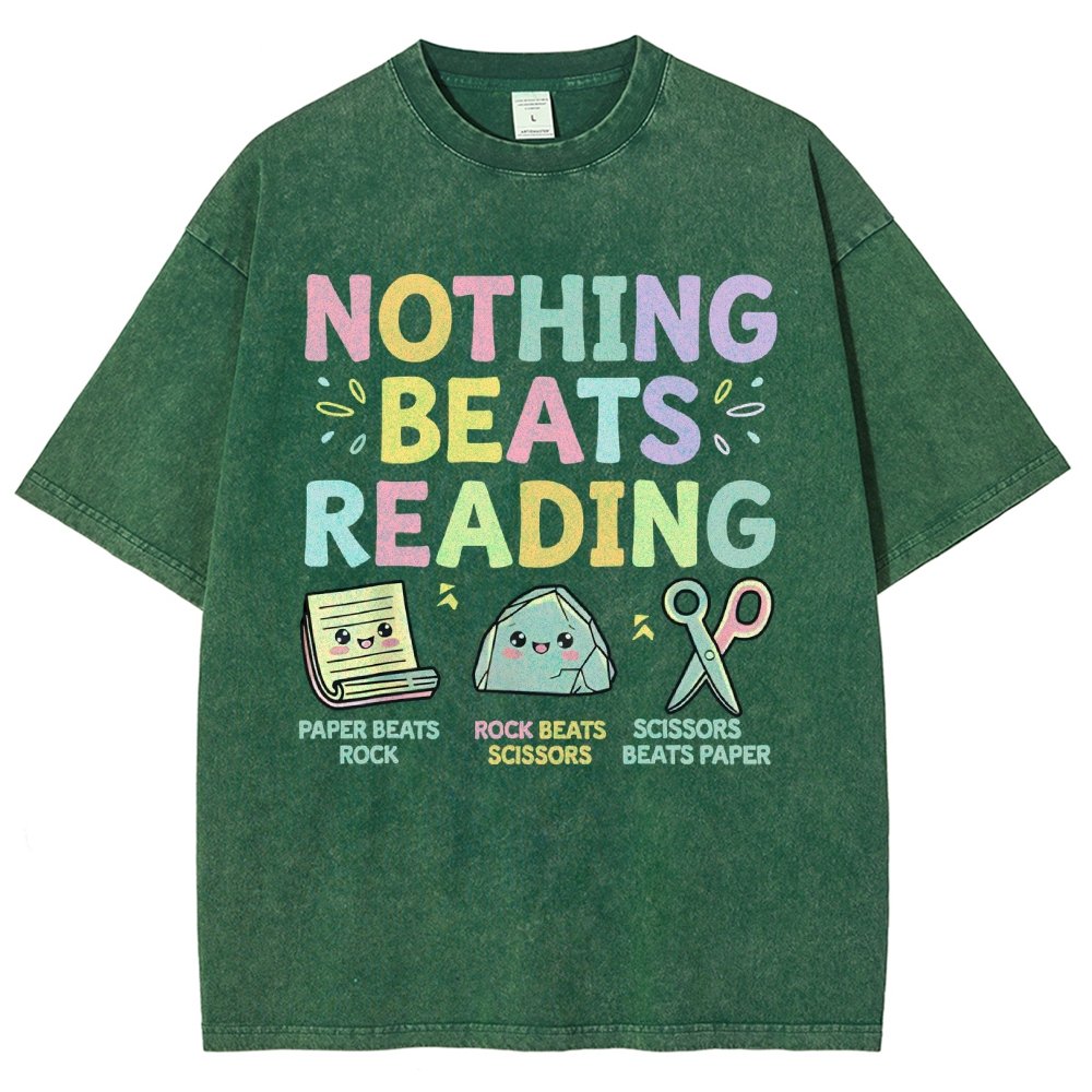 Nothing Beats Reading Librarian Book Bookworm Vintage Distressed T-shirt