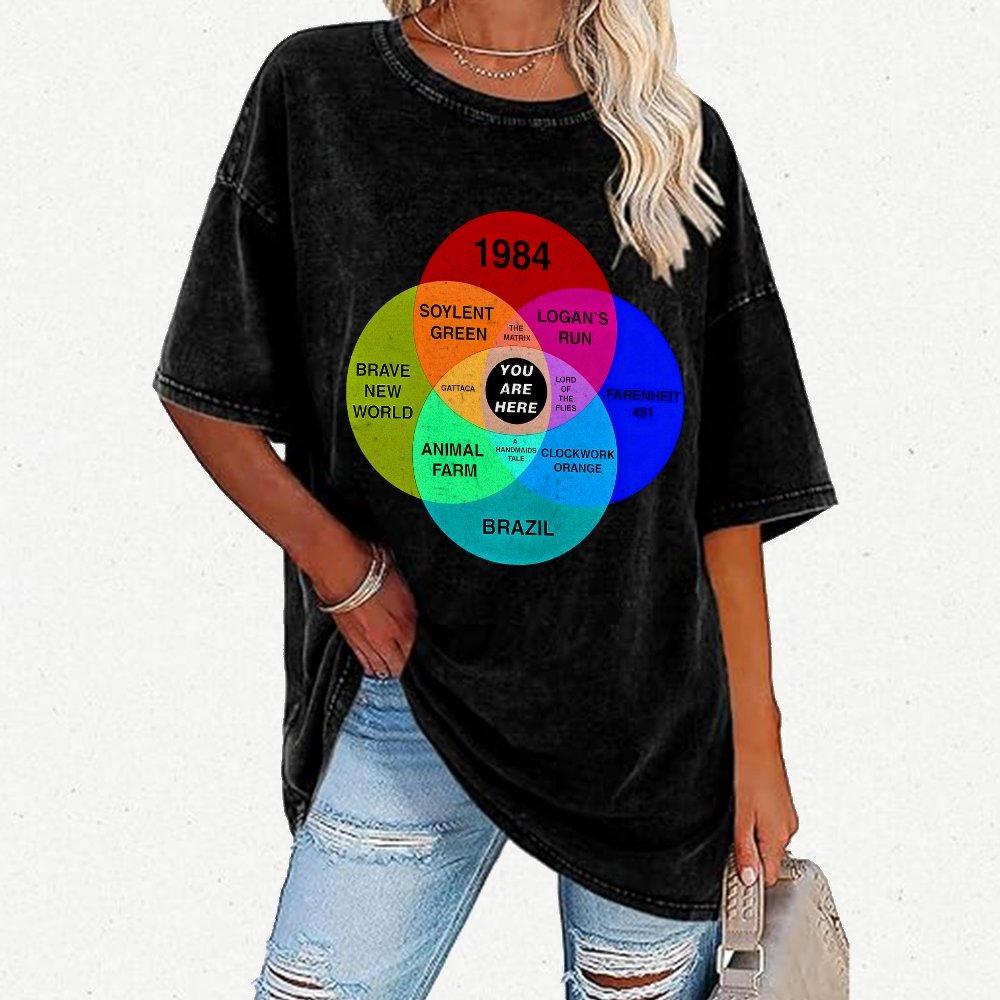 Dystopian Venn Diagram You Are Here Vintage Distressed T-shirt