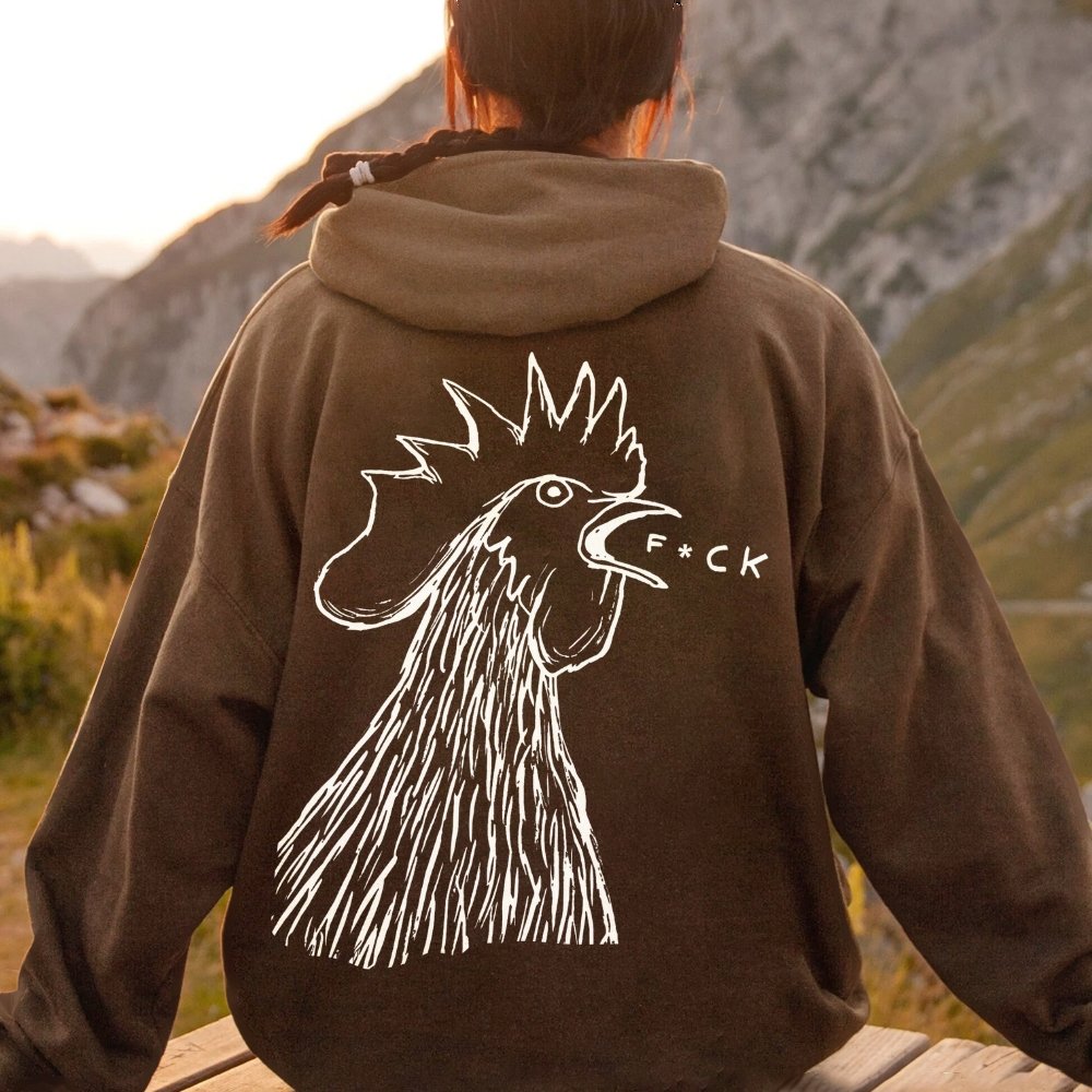 Funny Chicken  Printed Back Cotton Hoodie