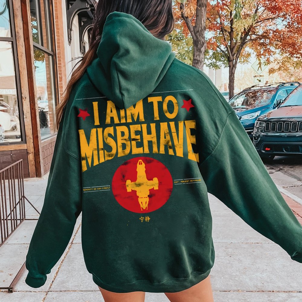 I Aim To Misbehave Geeky Printed Back Cotton Hoodie