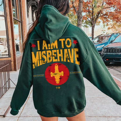 I Aim To Misbehave Geeky Printed Back Cotton Hoodie