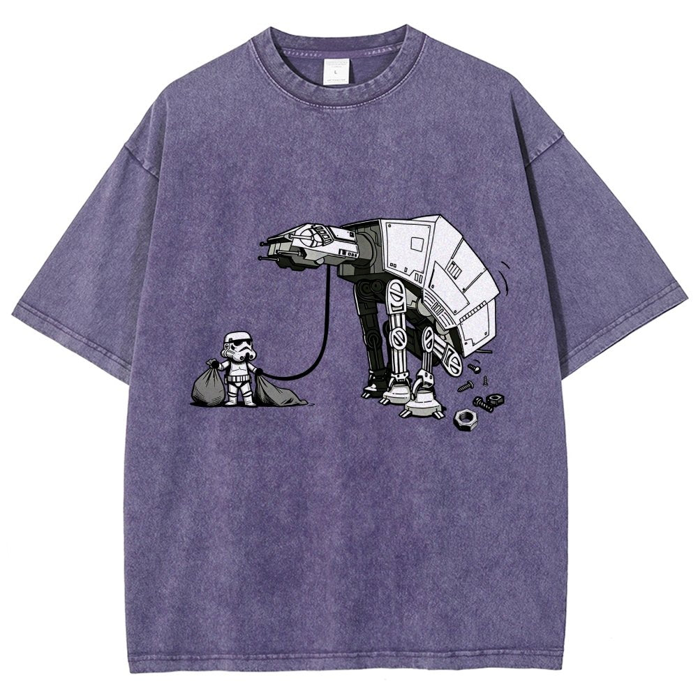 Picking Up Feces With A Huge Poop Bag Empire Robot Dog-Planet Battles Vintage Distressed T-shirt
