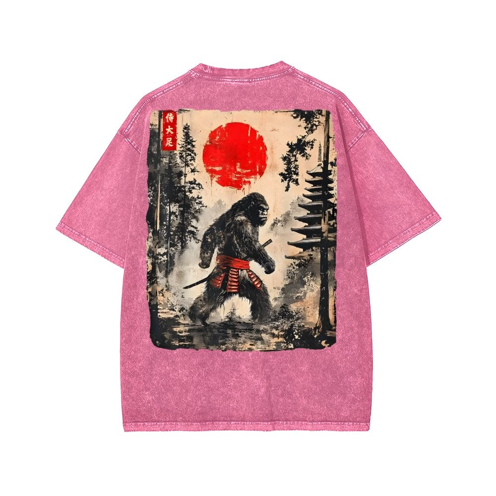 Funny Samurai Ukiyo-e Vintage Graphic Washed T-shirt