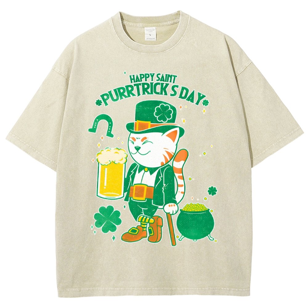 Cat St. Patrick's Day Vintage Distressed T-shirt