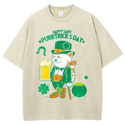 Cat St. Patrick's Day Vintage Distressed T-shirt