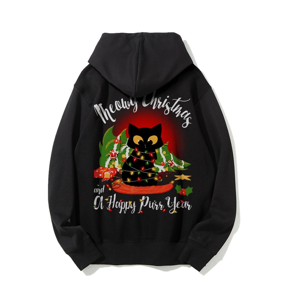Happy Purr Year Printed Back Unisex Cotton Hoodie